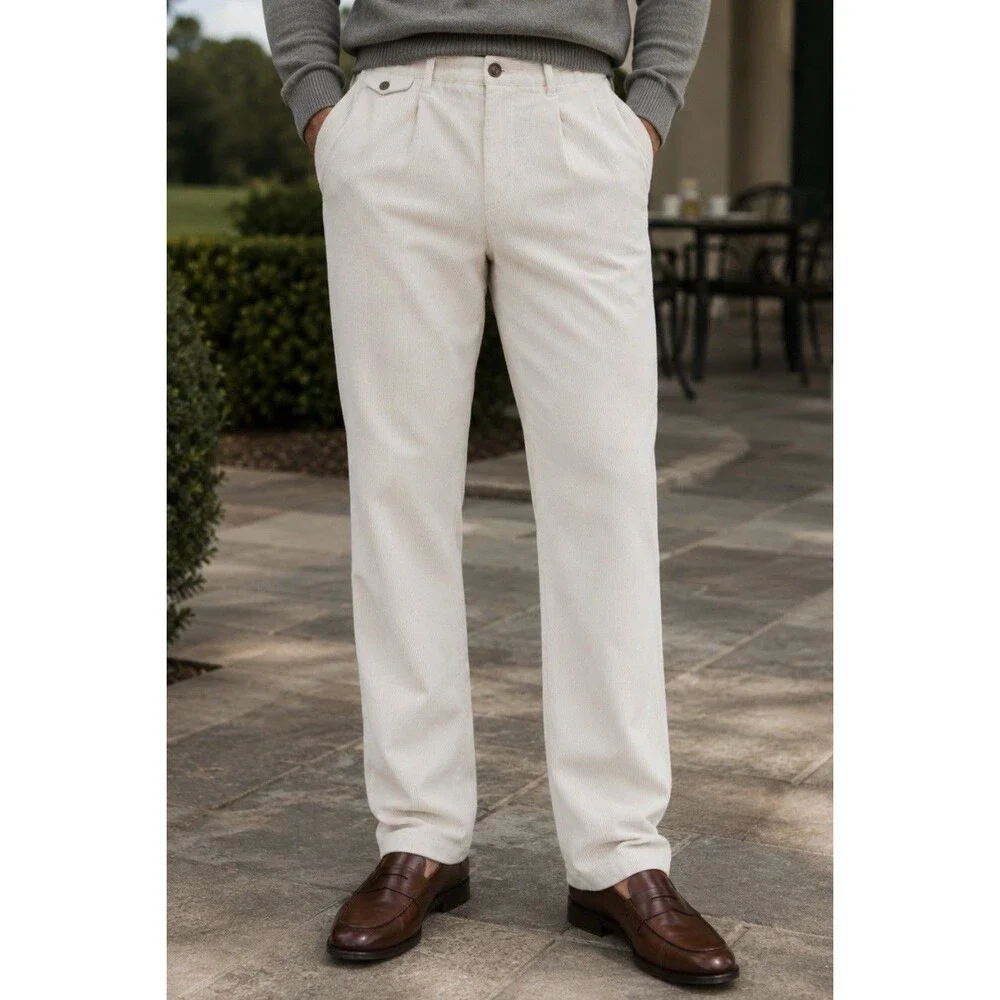 J.Crew Mens Corduroy‎ Pants 38x34 Ivory 10-Wale Straight Fit Preppy Heritage
